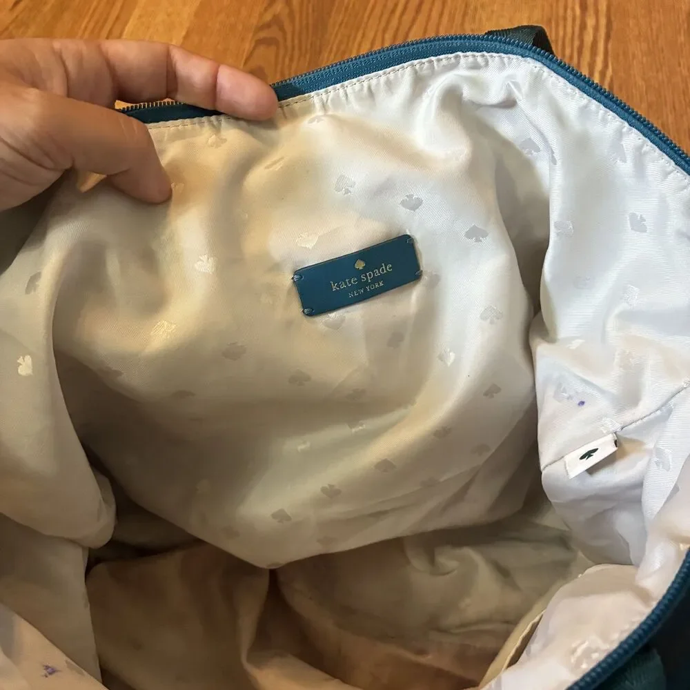Kate Spade Teal Nylon Tote Bag Large Shoulder Purse Lightweight Travel Travel